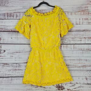 Alexis Yellow Silk Lace Mini Dress XS Off Shoulder Floral Fairy Coquette Kawaii
